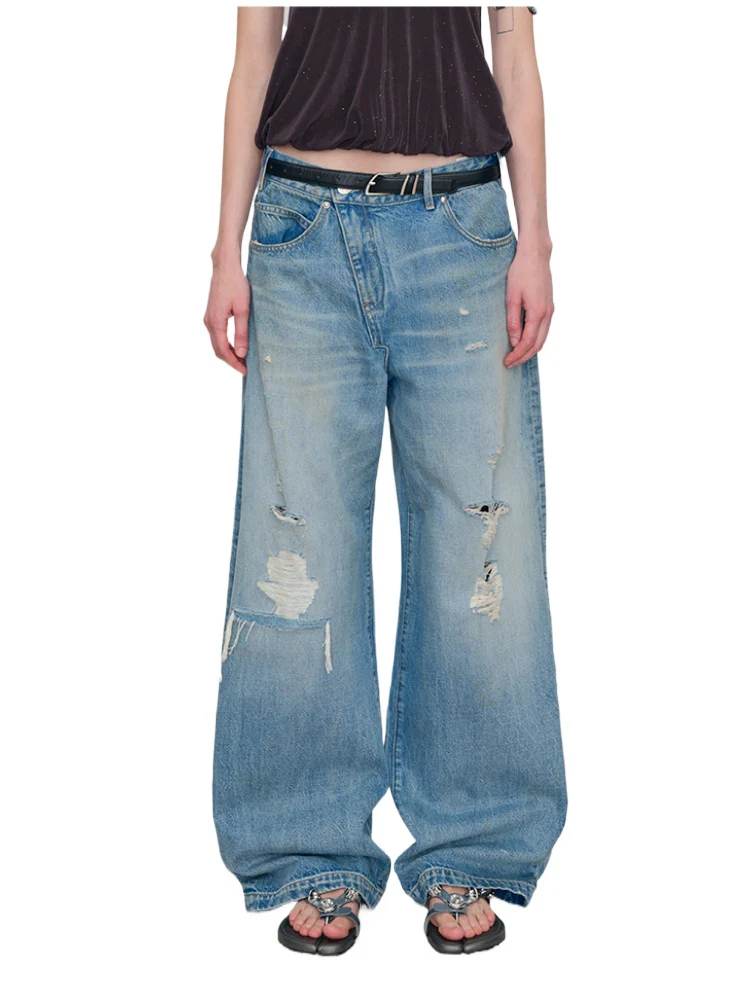 Light Blue Ripped Low-Rise Jeans