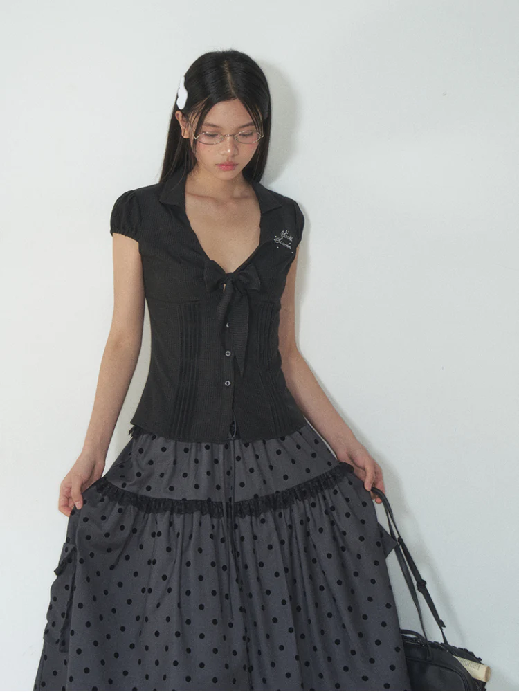 Bow - Accentuated Waist - Slimming Shirt Top