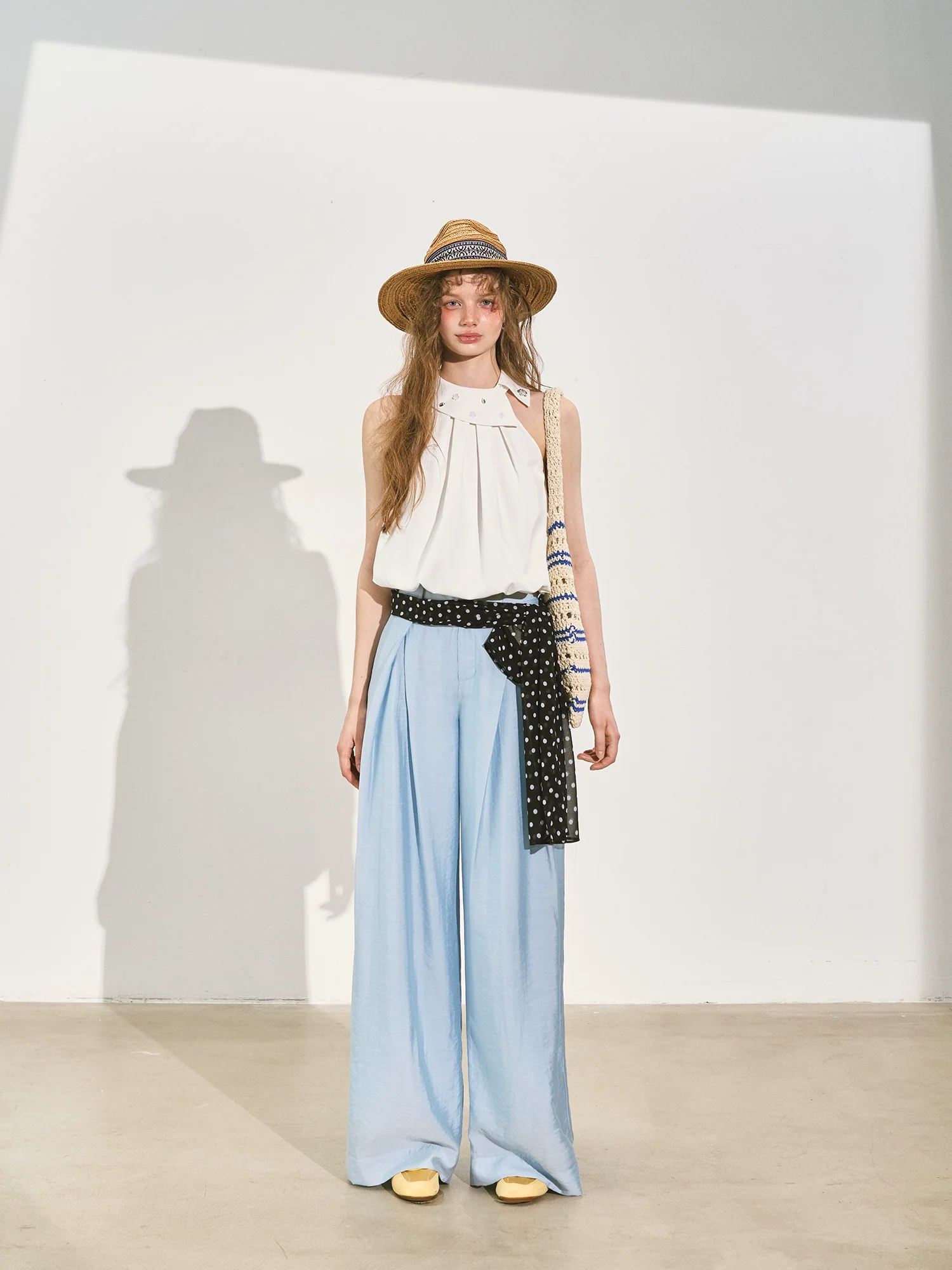 Halter Neck Off-Shoulder Crinkled Sleeveless Top