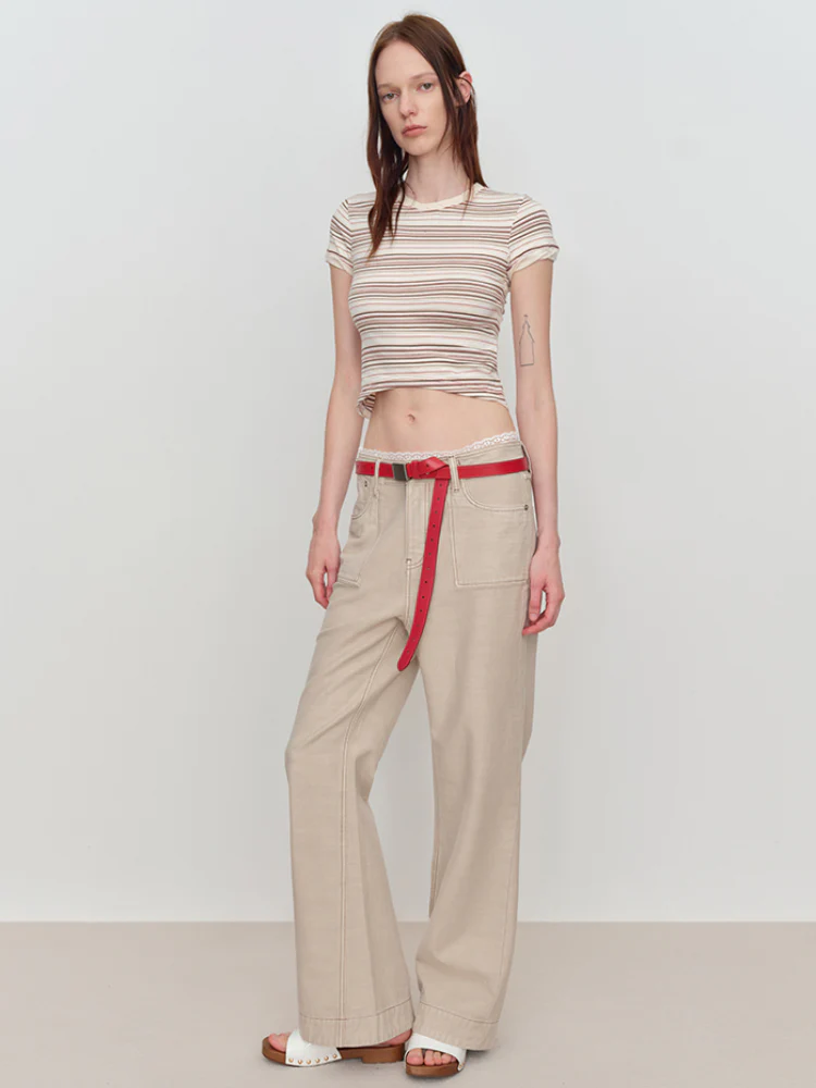 Flared Pants with Back Pocket Logo Embroidery