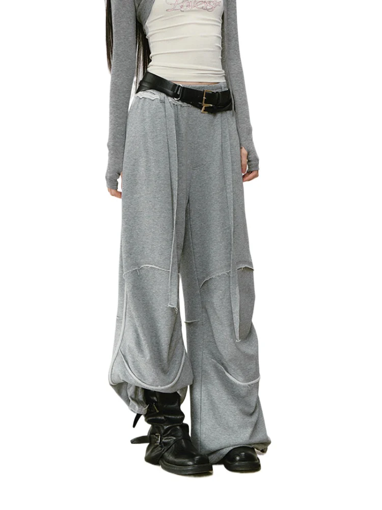 Color-blocked Raw-edge Wide-leg Pants