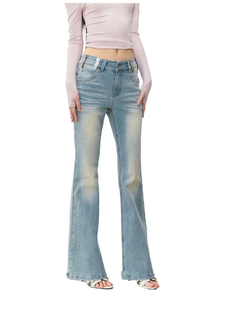 Color-Block Washed Flared Jeans