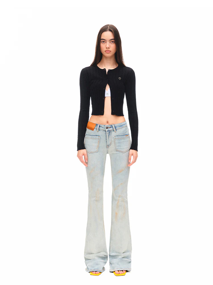 Washed Low-waist High-stretch Micro-flare Jeans