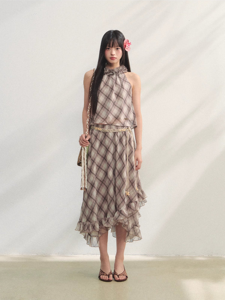 Ruched Ruffle Halter Top