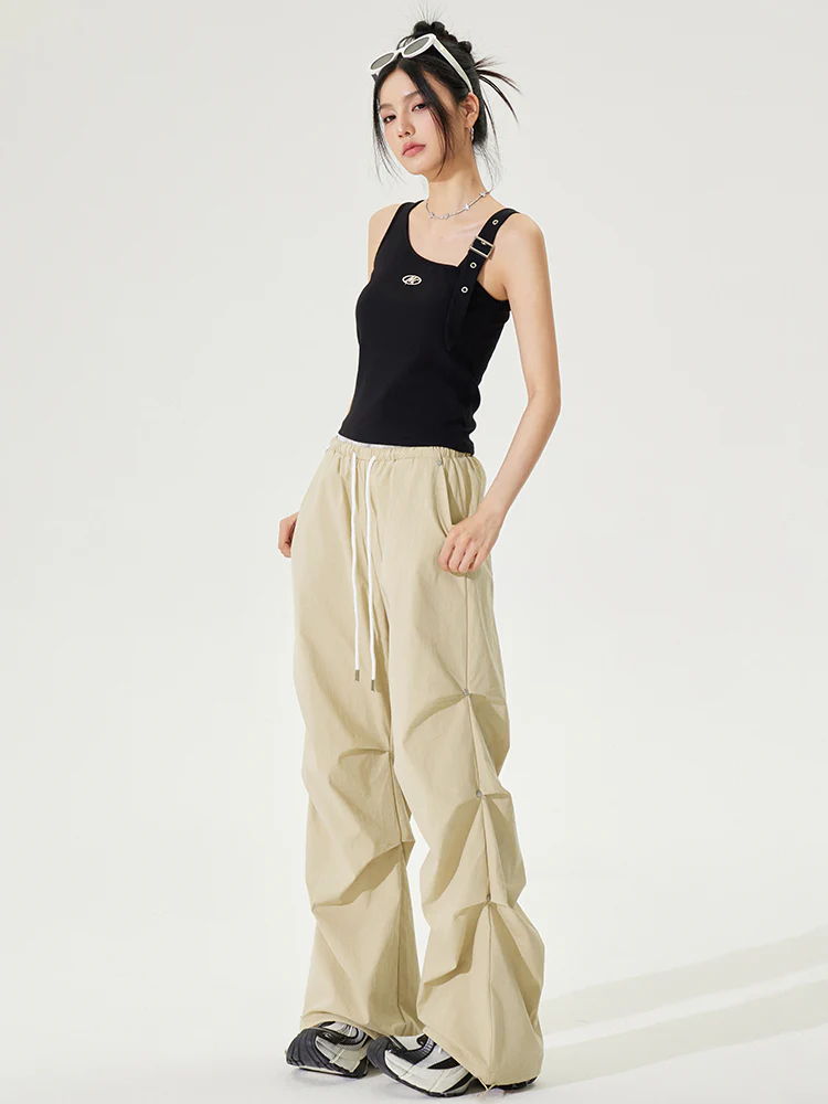 Lace Paneled Pleated Wide-leg Pants