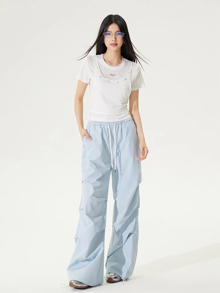 Lace Paneled Pleated Wide-leg Pants