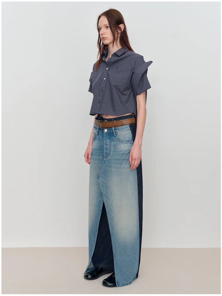 Spliced Fake Two-Piece Wide-Leg Jeans