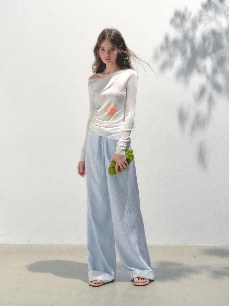 Lyocell Asymmetric Shoulder Long-sleeve T-shirt