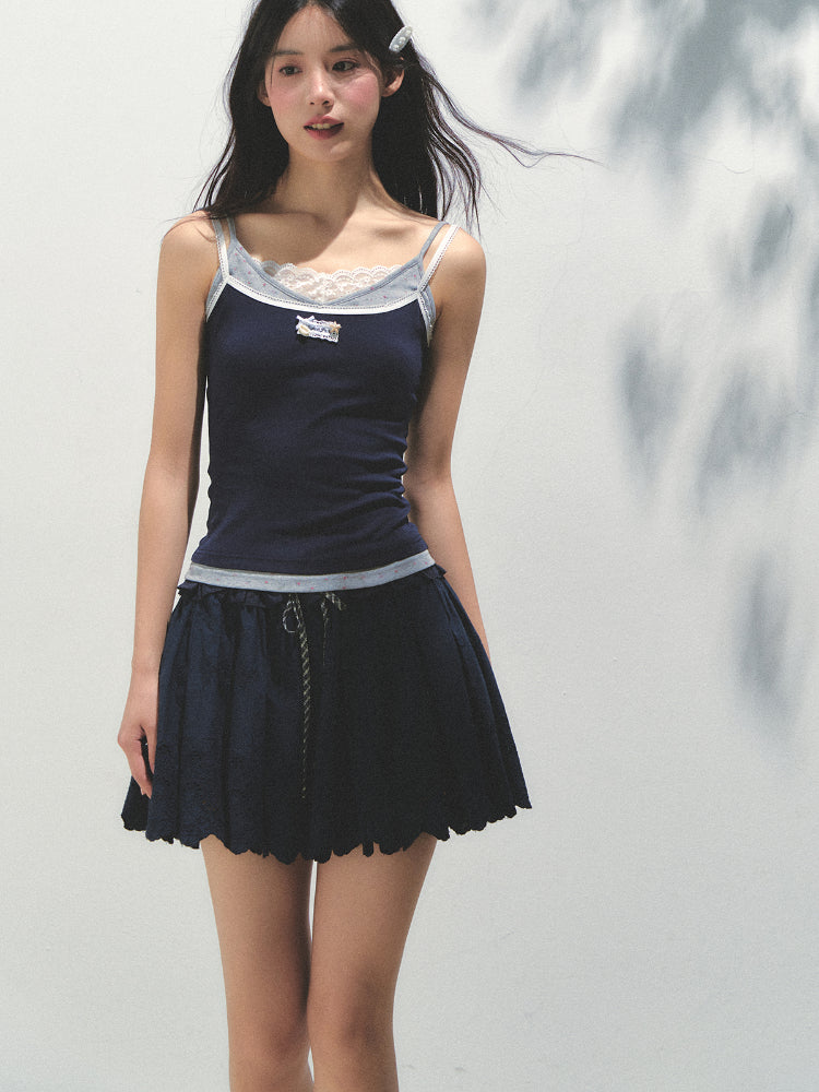 Fake Three-piece Lace Shell Logo Camisole T-shirt