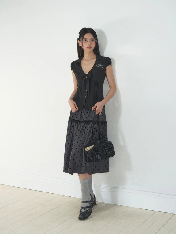 Bow - Accentuated Waist - Slimming Shirt Top