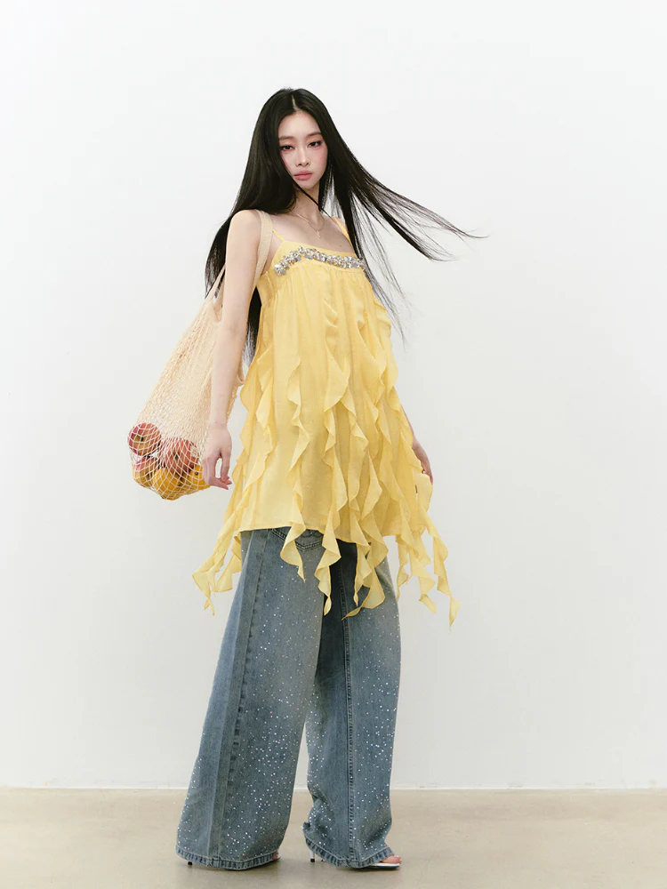 Beaded Flowing A-line Acetate Dress