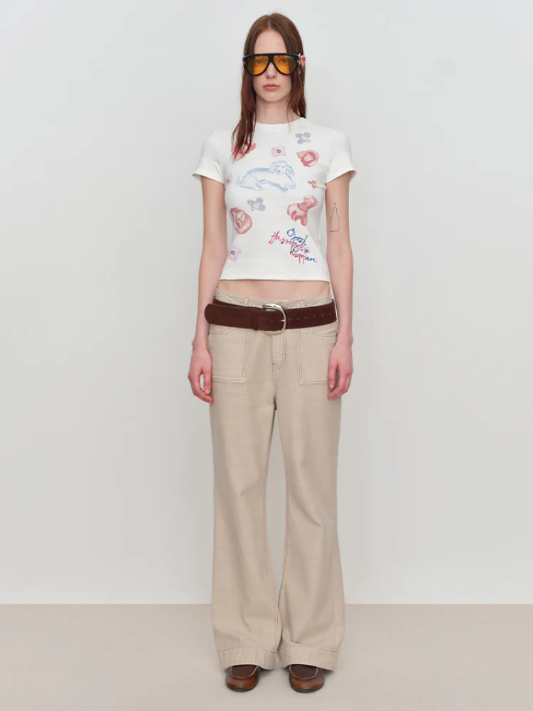 Flared Pants with Back Pocket Logo Embroidery