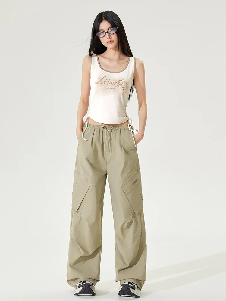 Pleated Low-rise Cargo Pants