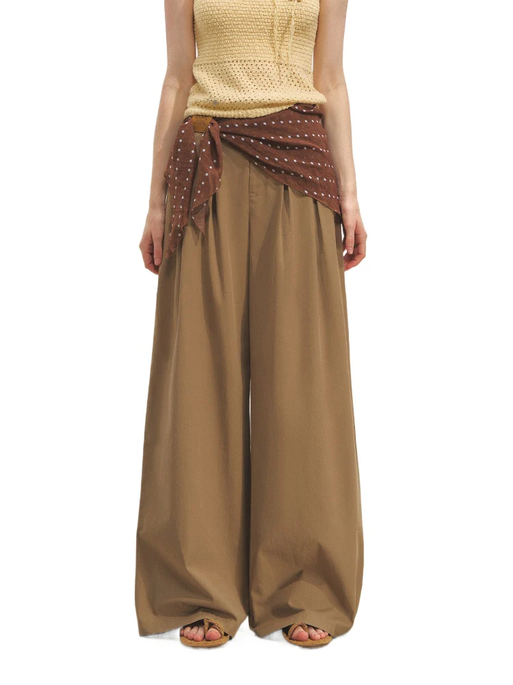 Straight-leg Floor-length Layered Wide-leg Pants
