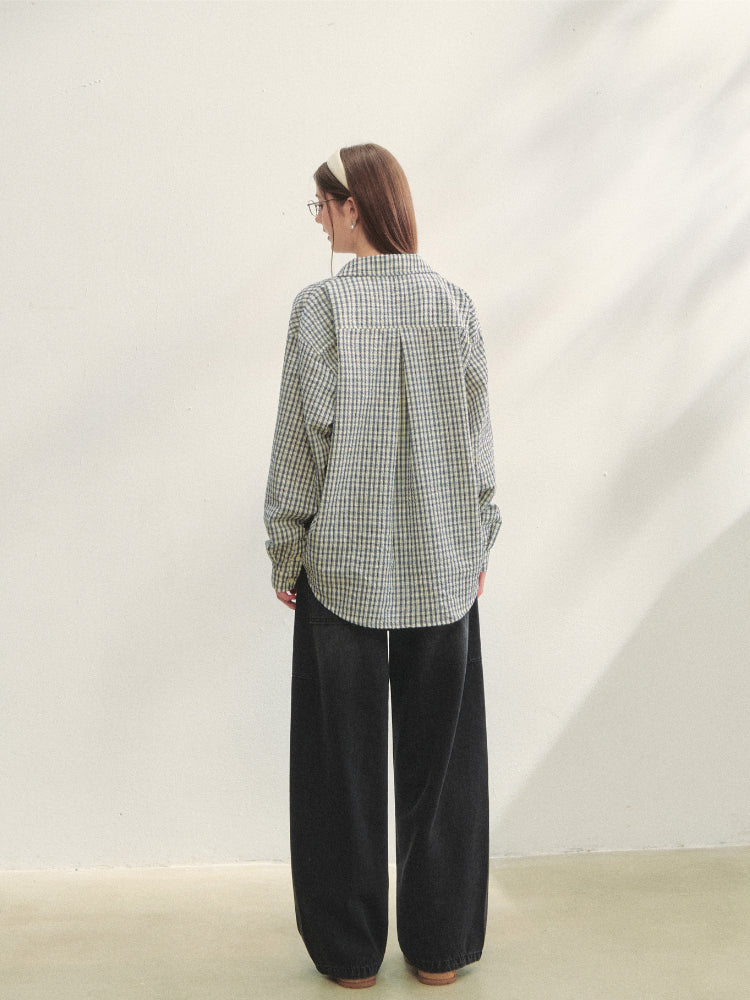 Checked Panel Tie-Waist Jeans