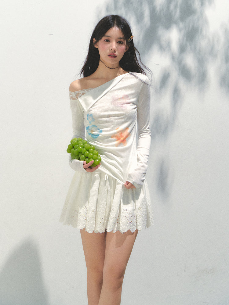 Lyocell Asymmetric Shoulder Long-sleeve T-shirt