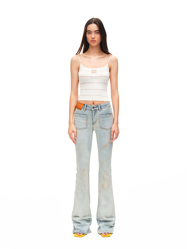 Washed Low-waist High-stretch Micro-flare Jeans