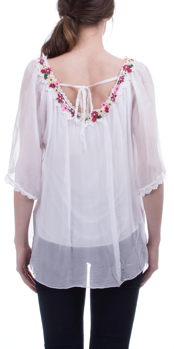 Floral Embroidery Boho Blouse