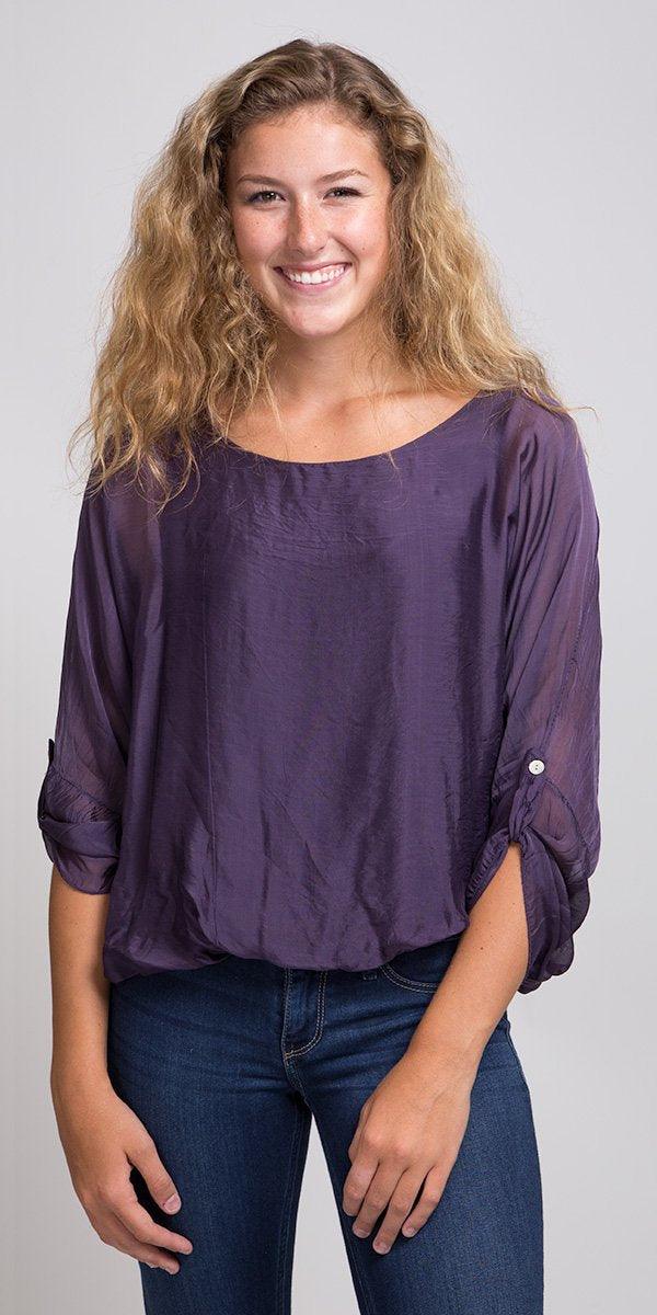 Button Up Medium Sleeve Silk Blouse