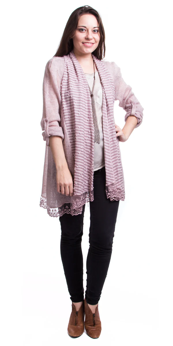 Pom-Pom Collar Cardigan