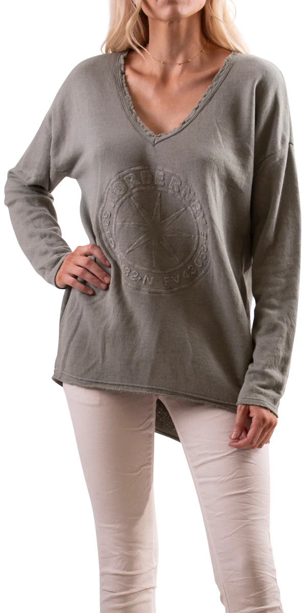 V-Neck  Sweater with Imprinted Front