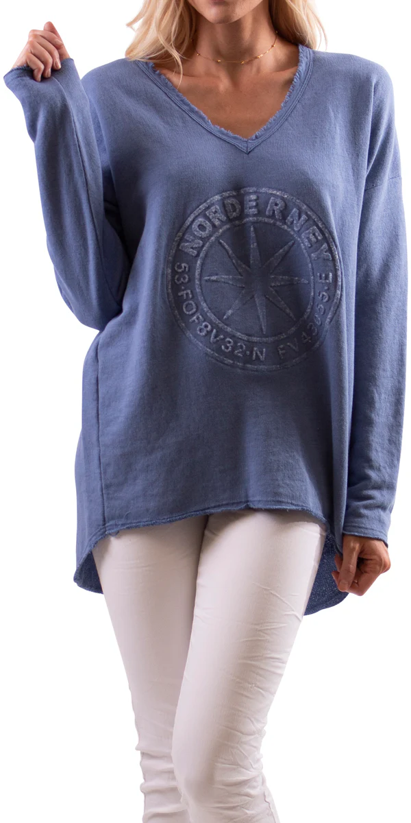 V-Neck  Sweater with Imprinted Front