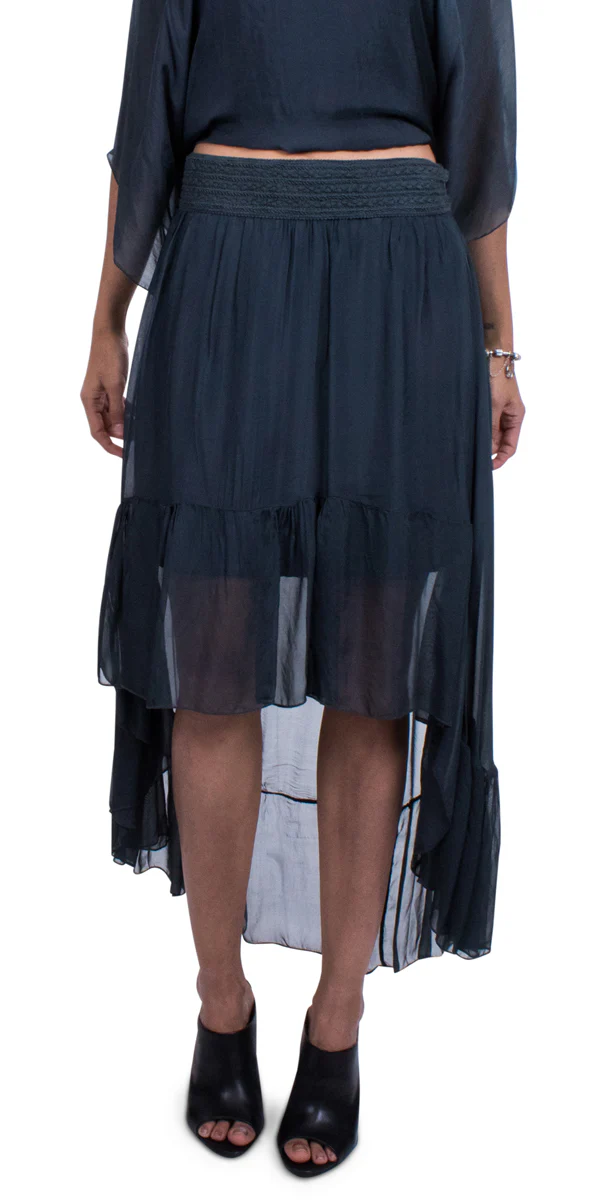 High Low Silk Skirt With Waistband