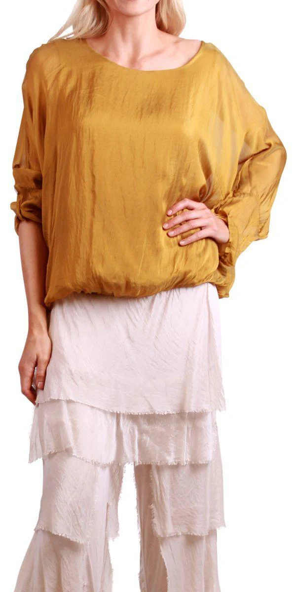 Button Up Medium Sleeve Silk Blouse