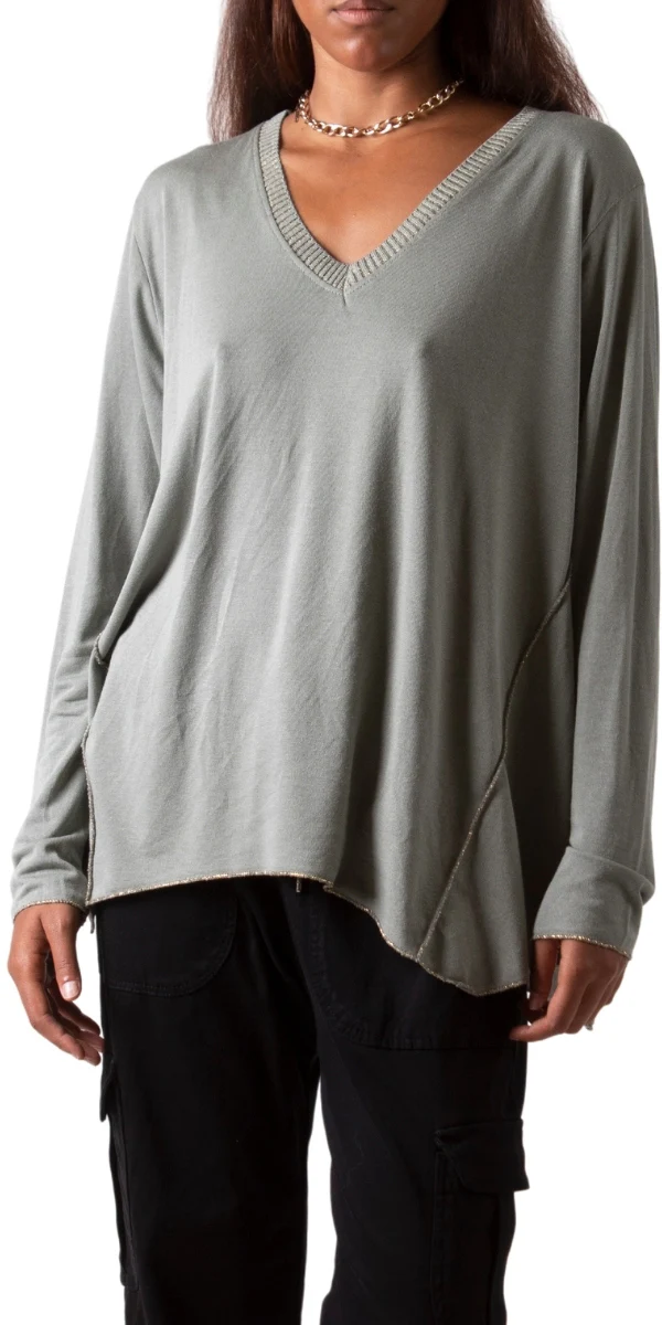 V-Neck Sweater with Metallic Detail