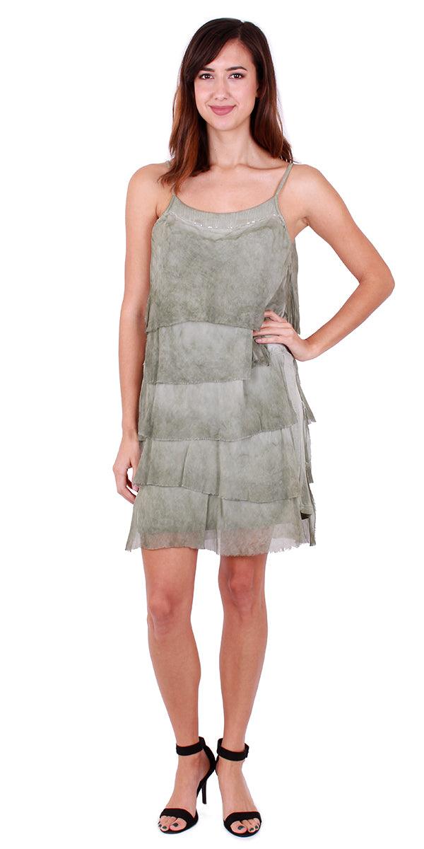 Sequin & Ruffle Spaghetti Strap Dress