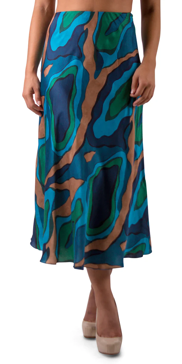 Abstract Wave Mid-Length Satin Skirt