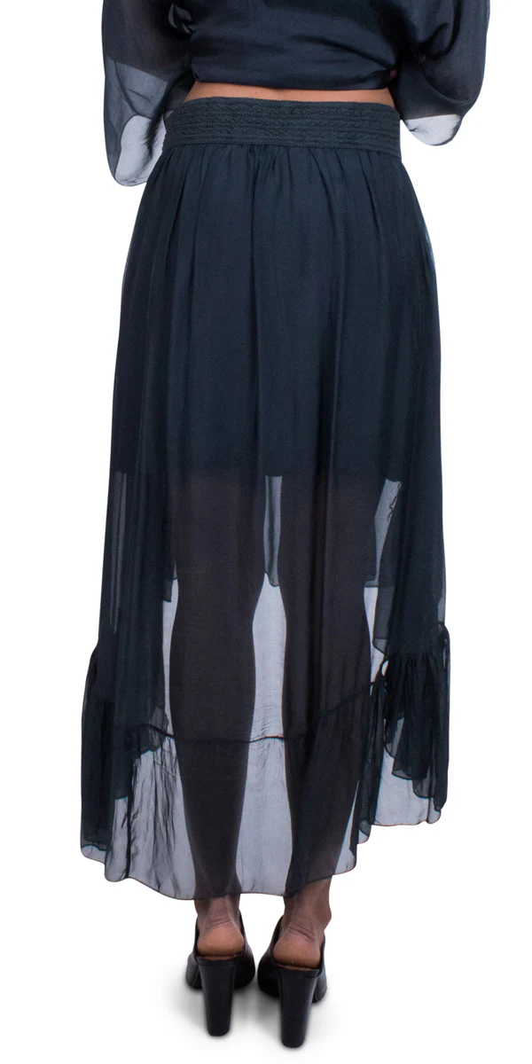 High Low Silk Skirt With Waistband