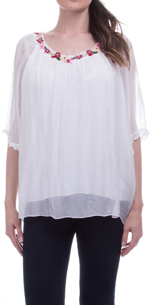 Floral Embroidery Boho Blouse