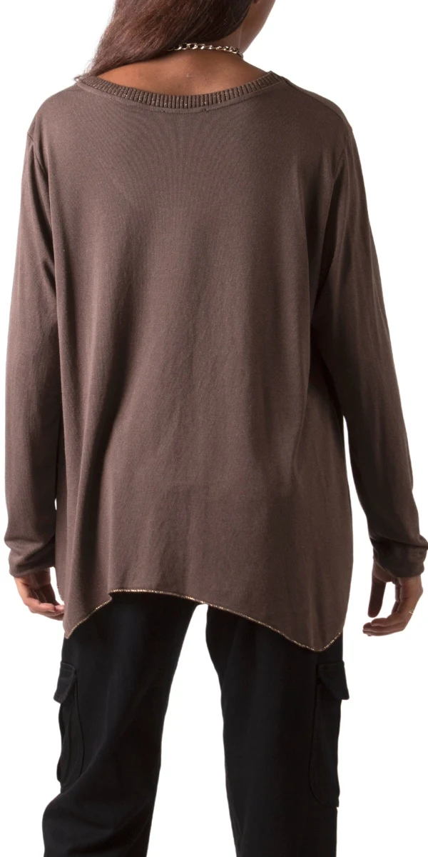 V-Neck Sweater with Metallic Detail