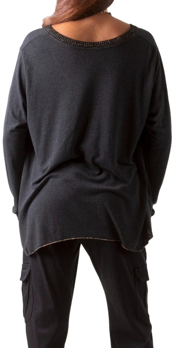 V-Neck Sweater with Metallic Detail