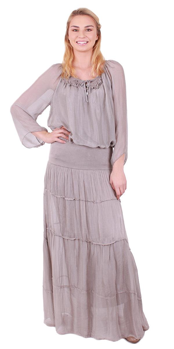 Tiered Long Silk Skirt