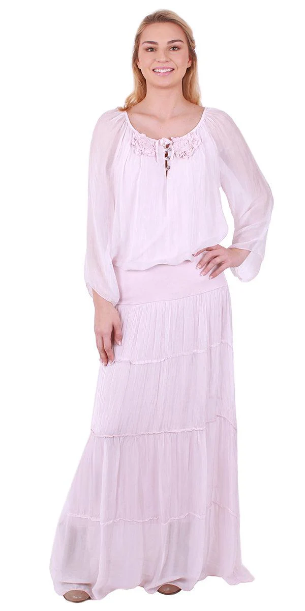 Tiered Long Silk Skirt