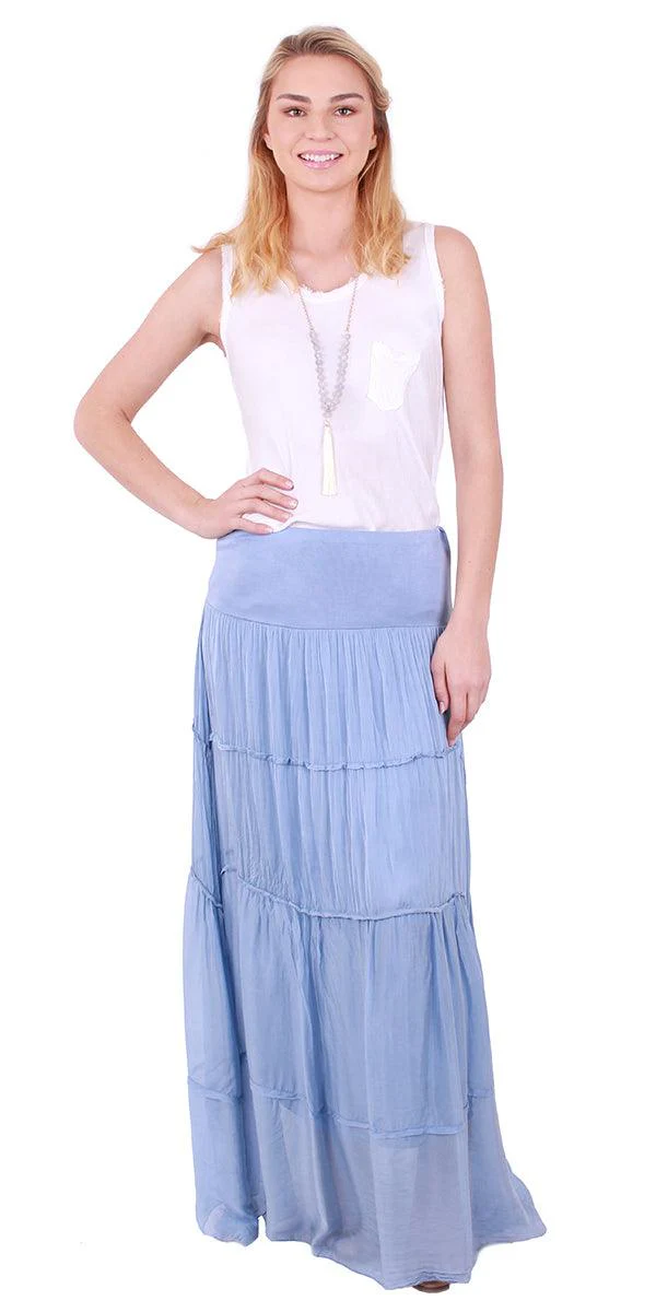 Tiered Long Silk Skirt
