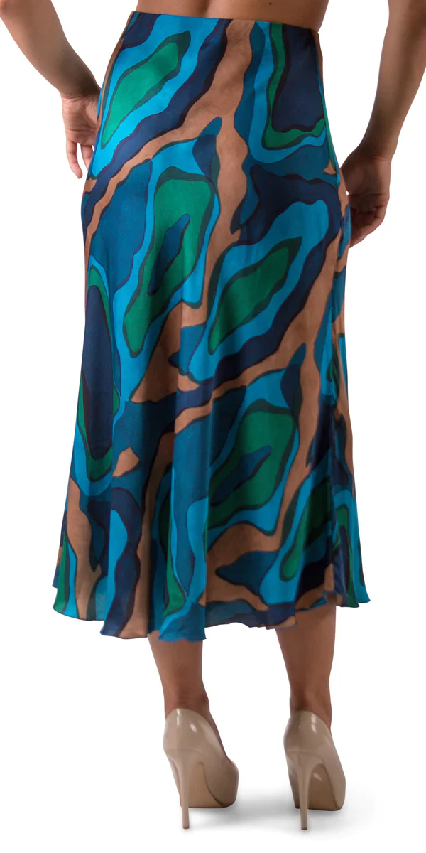 Abstract Wave Mid-Length Satin Skirt