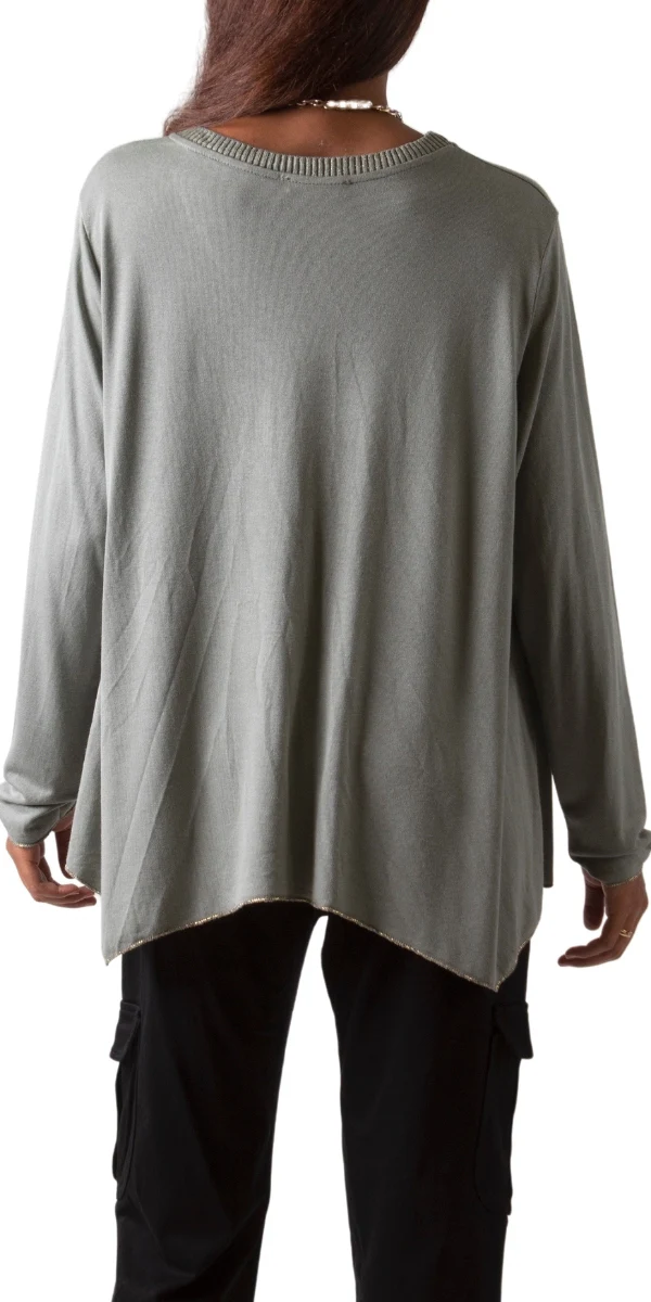 V-Neck Sweater with Metallic Detail