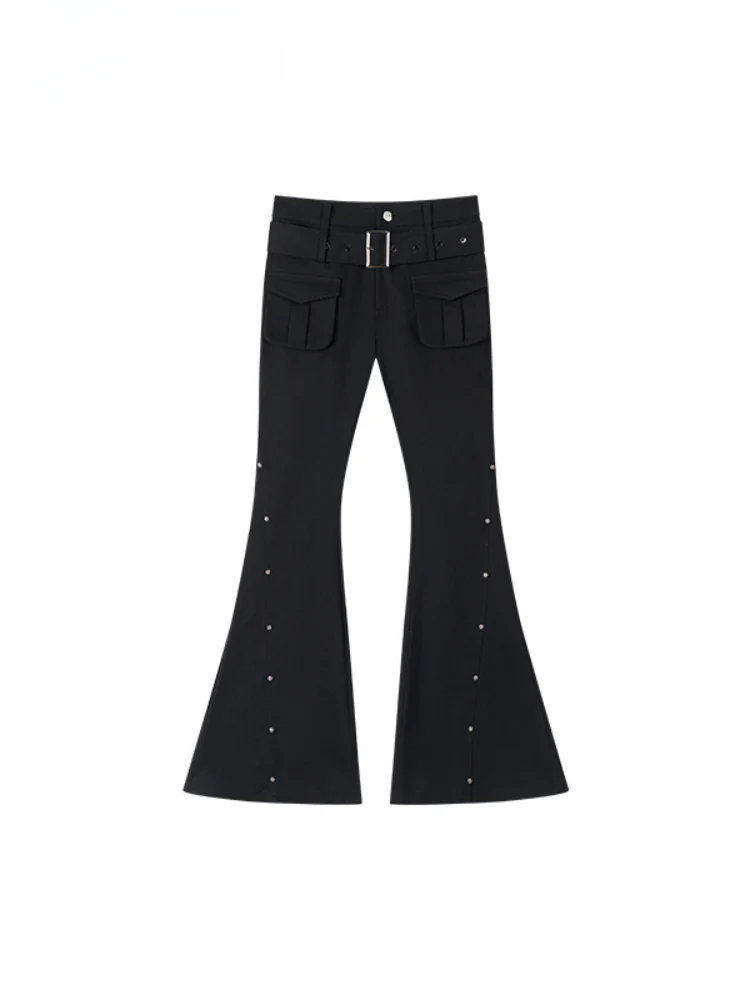 Rose Rivet Flared Cargo Pants