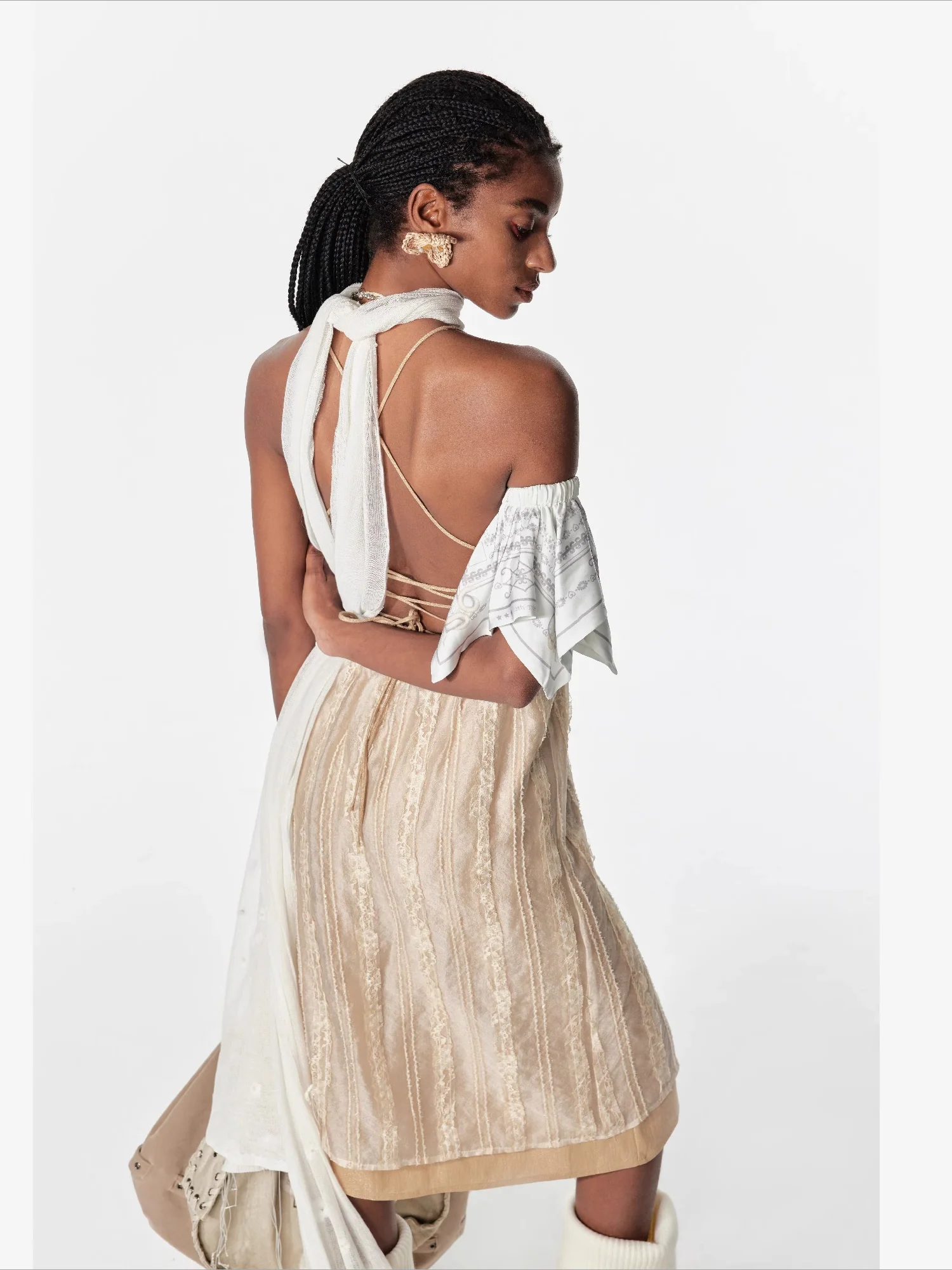 Double Layer Lace Backless Dress