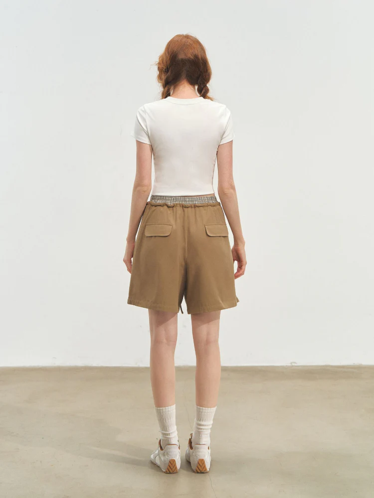 Fake Two-Piece Elastic-Waist Knee-Length Pants