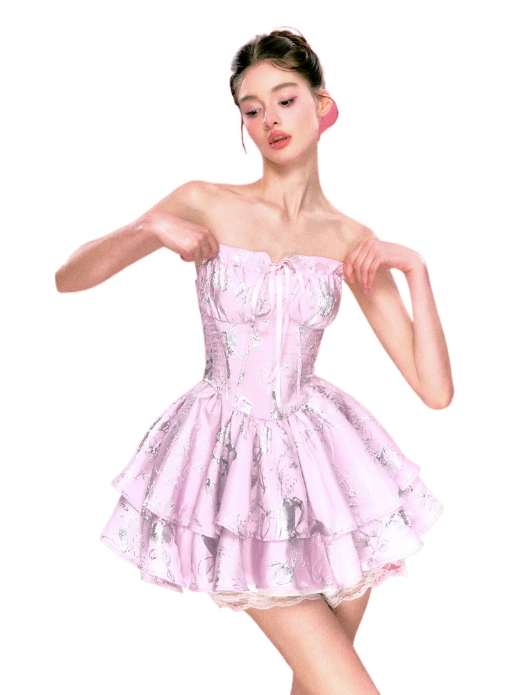 Pink  Slimming Birthday Strapless Princess Tulle Dress