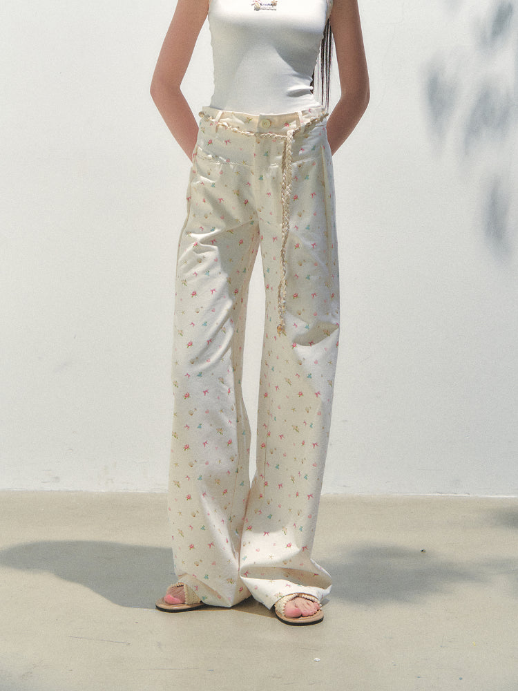Ocean Print Straight-leg Pants