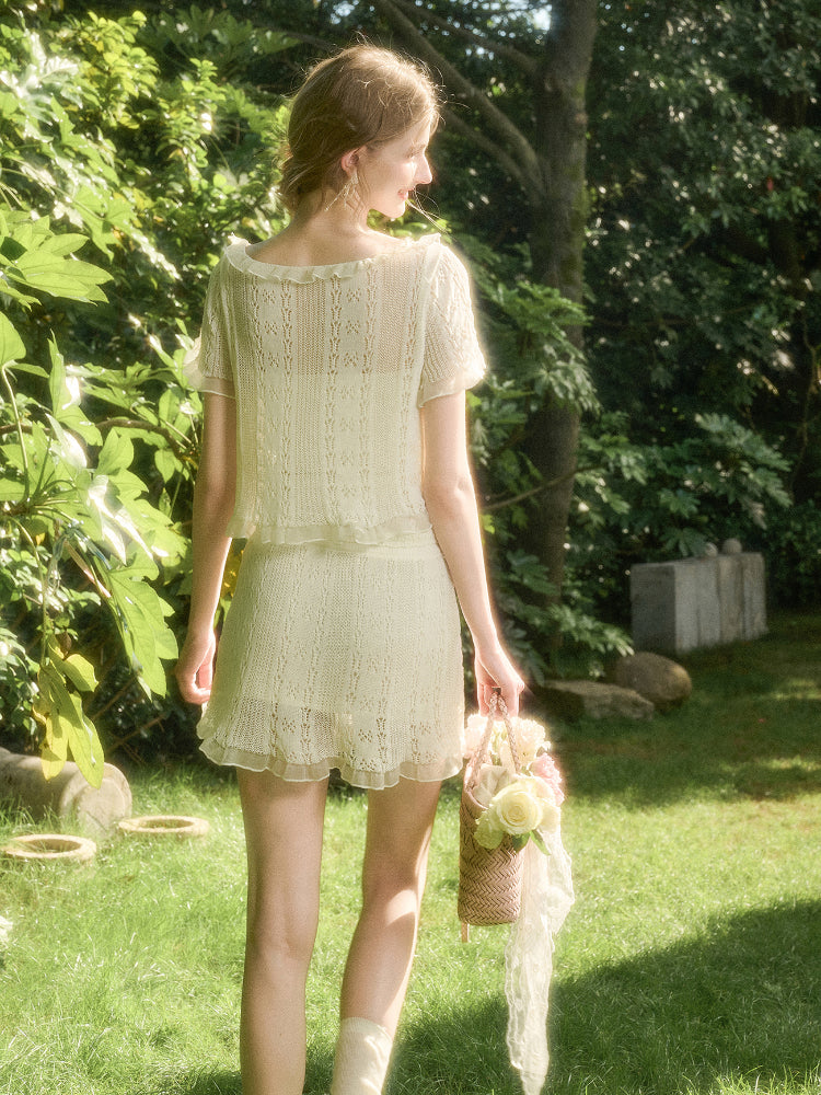 Cool Fabric Knitted Blouse & Skirt Set