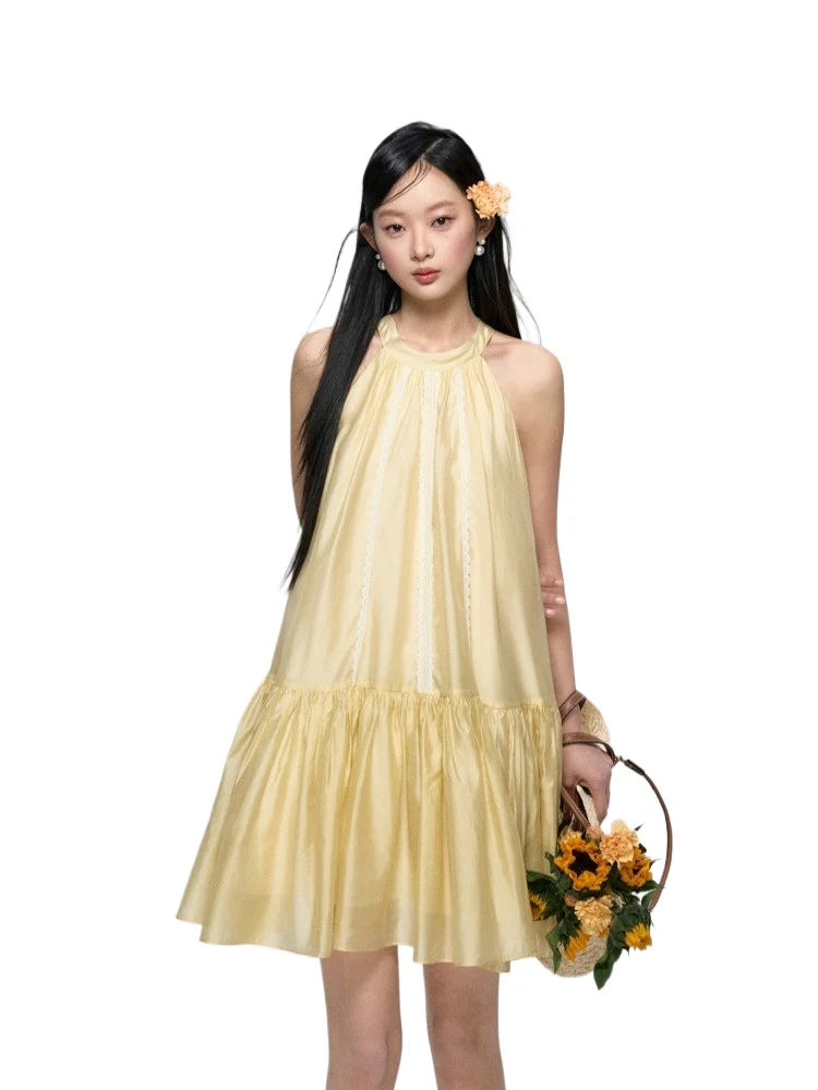 Halter Neck Tencel Lace Beach Dress