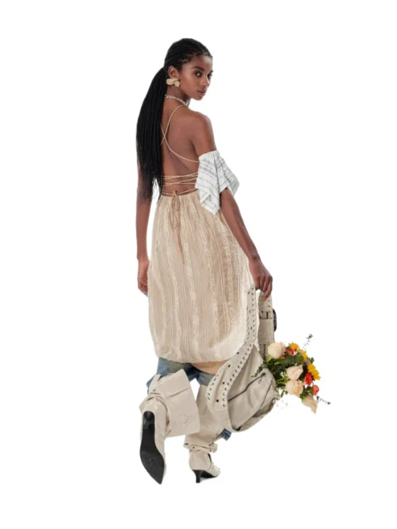 Double Layer Lace Backless Dress