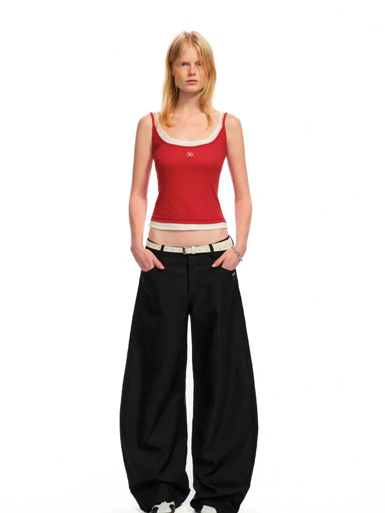 Low-Rise Slim-Fit Loose Wide-Leg Pants