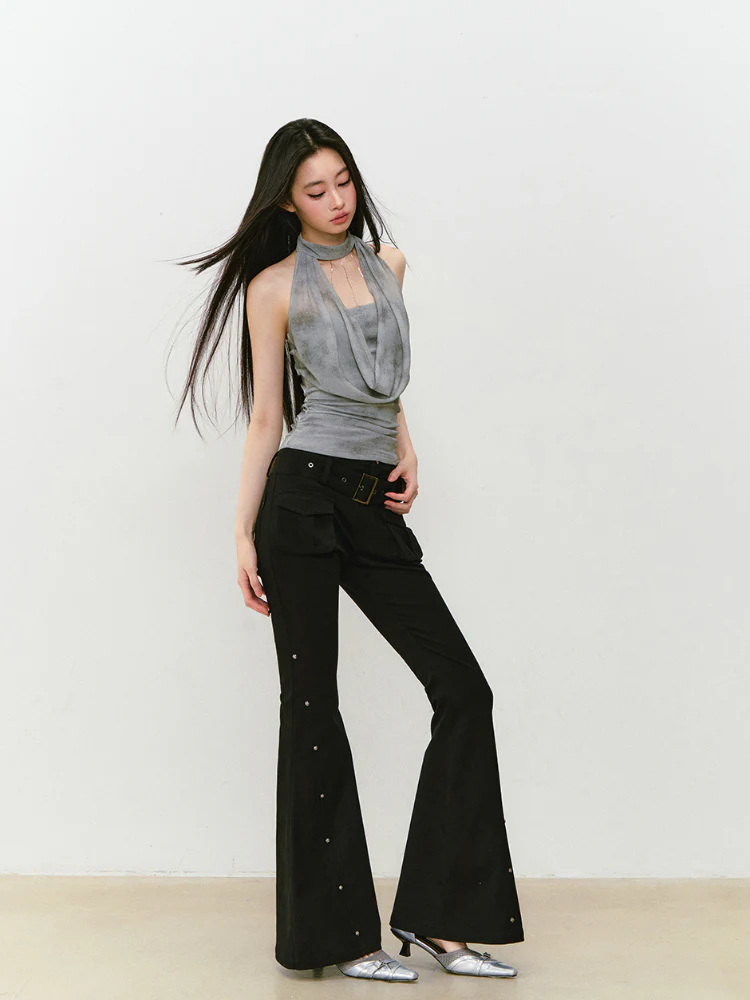 Rose Rivet Flared Cargo Pants